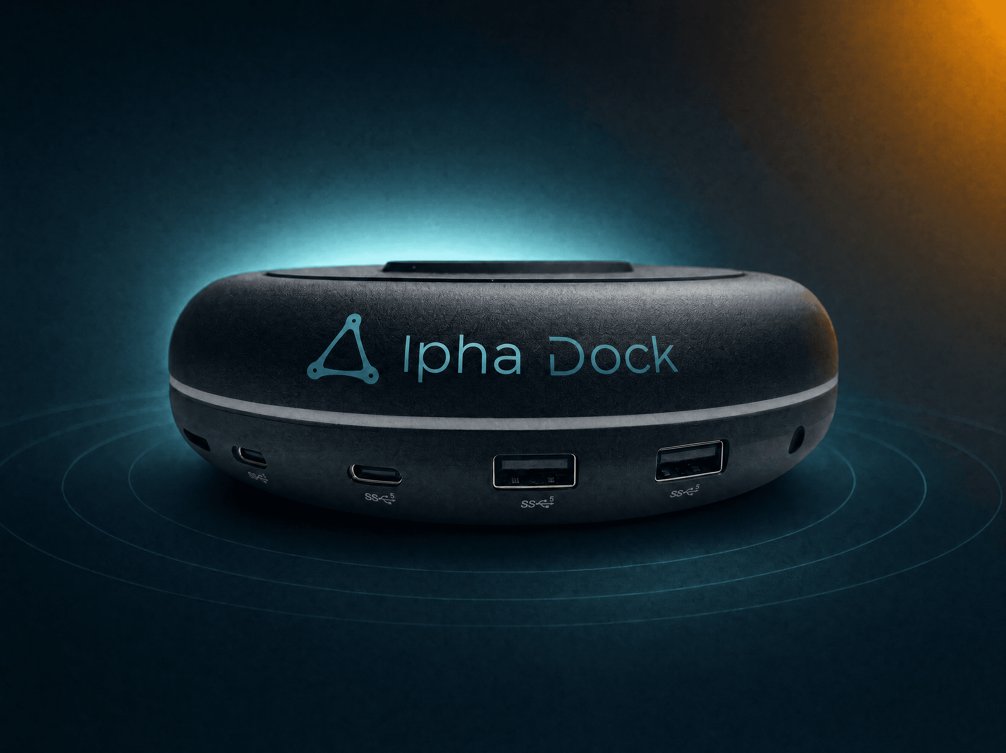 AlphaDock CL1 on a hybrid worker's desk connecting laptop to monitors and accessories with one cable